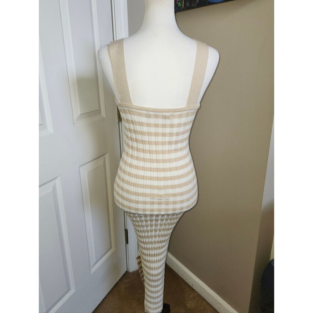 Merokeety Stretchy Knit Cream & Tan Striped Maxi Dress, Square Neckline, XS - Picture 9 of 12
